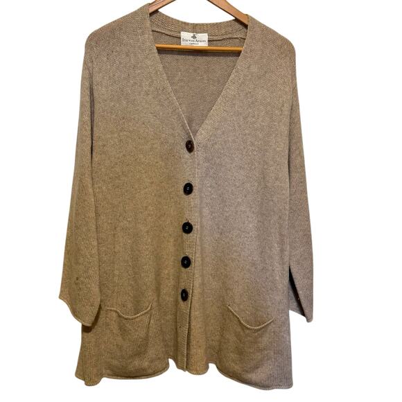 Iris von Armim Made in Italy 100% Cashmere Beige 5 Button Cardigan Sweater - Picture 1 of 9